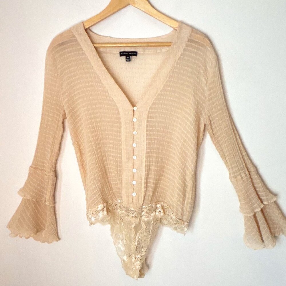 Miou Muse Sheer Bodysuit Lace Neutral Romantic Fairy SZ Medium Festival New b3